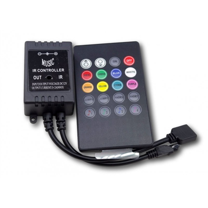 KOMPLET Sterownik muzyczny z wbudowanym mikrofonem do taśm LED RGB oraz pilot IR 20 key 